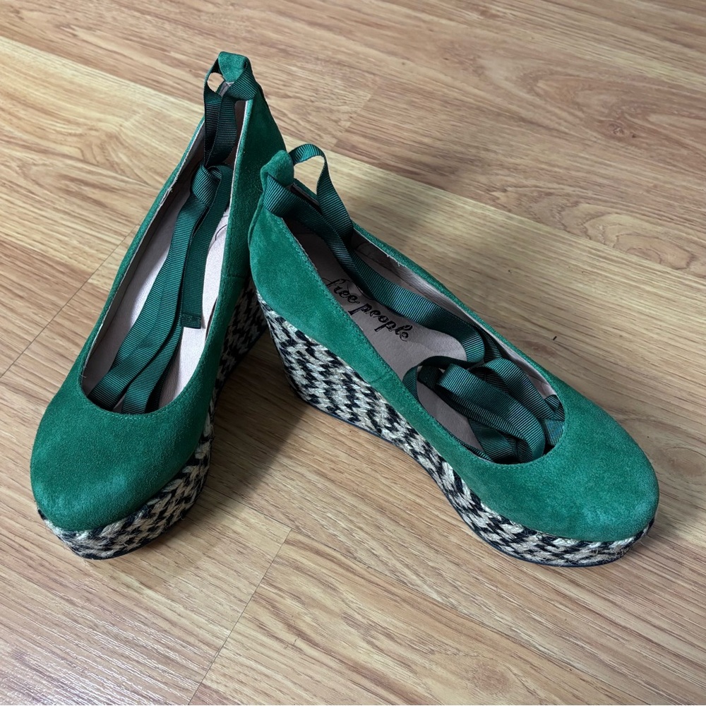 NIB Free People Green Suede Platform Wedge Espadrilles 39 - Picture 6 of 9